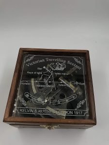 Brass Vintage Nautical Handmade German Sextant De Navigation with Wooden Antique Finish Glass Box - Image 6