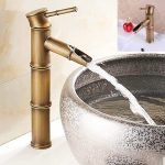 Antique Brass Basin Mixer Hot and Cold, 12 Inch Height, Bamboo, Polished Finish, Copper