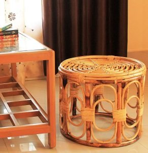 Handcrafted Antique Vintage Look Cane Wicker Rattan Stool Ottoman Chair for Living Room Furniture Patio Home Balcony Garden Varnish Brown