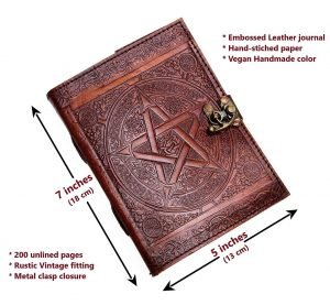 Unique Handmade Leather Diary Embossed with star, journey double wolf Diary with Antique Lock for Artist Sketchbook, Scrapbook, Drawing, Writing etc - Image 5