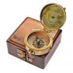 Vintage Thoreau Go Confidently Quote Antique Brass Compass 2" with Shesham Wooden Box (Multicolour)