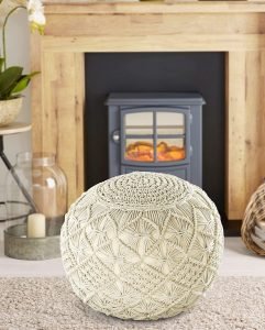 Handwoven and Knitted Cotton Macramé Pouf, Ottoman/Footrest, Small Furniture for The Living Room, Bedroom and Kids (Natural, 18x18x14inches) - Image 8