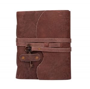 Handmade Vintage Leather Diary - 20 x 15 cm (A5) - 200 Vintage Handmade Pages - Antique Key Closure - Blackberry Color - Image 3