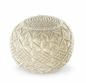 Handwoven and Knitted Cotton Macramé Pouf, Ottoman/Footrest, Small Furniture for The Living Room, Bedroom and Kids (Natural, 18x18x14inches)