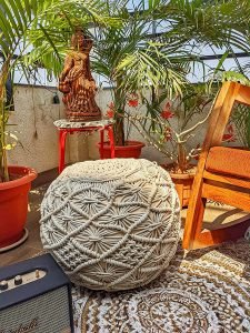 Handwoven and Knitted Cotton Macramé Pouf, Ottoman/Footrest, Small Furniture for The Living Room, Bedroom and Kids (Natural, 18x18x14inches) - Image 3