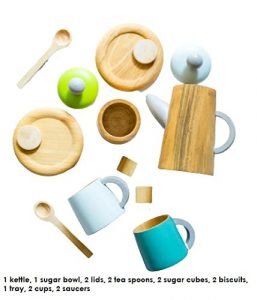 Wooden Pretend Play Tea Set with Tray (15 Pieces) - Image 2