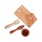 Wooden Little Sous Chef's Real Kitchen Tools Kitchen Set with Montessori Knife and Cutting Board, Mortar and Pestle, Wooden Citrus Fruit Juicer