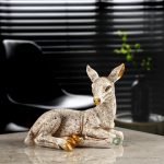 Resin 6" Deer Statue Showpiece Antique Finish Table Accent Collectible Figurines For Home Interior Decor Item Handicraft Wild Animal, Multi Colour