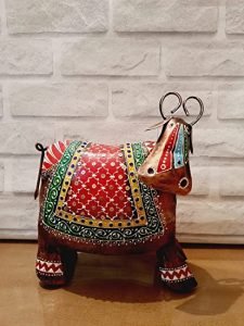Handicraft Cow-Rajasthani Metal Decorative Items Home Decor Show Pieces Living Room Wall Shelves (Painted, Multicolor, 20 Inch)