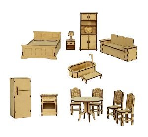 wooden miniature furniture - home decor, construction toy, modeling kit, school project - easy to assemble (extended furniture)-Beige(Pack of 16 Pieces)