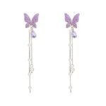 Crystal Danglers Earrings for Women | Purple Earrings for Girls | Fashion Women Earrings | Butterfly Shaped Long Chain Earrings | Birthday Gift For Girls Anniversary Gift for Wife
