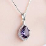 Women's Sterling Silver Water Drop Amethyst Pendant Necklace