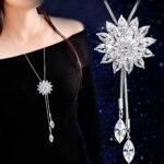 Jewellery Crystal Flower Long Chain Stylish Pendant Necklace for Women and Girls