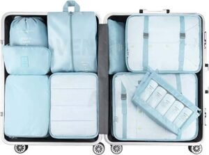 7pcs Set Travel Organizer Packing Cubes Lightweight Travel Luggage Organizers with Laundry Bag or Toiletry Bag Laundry Organiser (7 PCS, Light Blue, Polyester) - Image 5