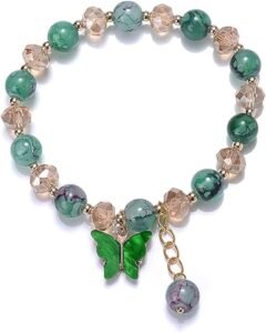 1 PC Butterfly Sparkly Crystal Beads Tassel Bracelet With Cute Enamel Butterfly Charms for Girls/Teens/Women