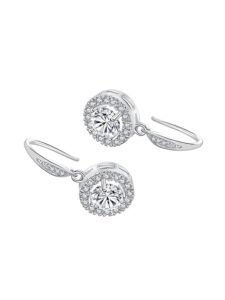 Earrings for Women & Girls | Fashion White Crystal and Pearl Drop Earring | Silver Tone Round Shaped Drop Earrings | Accessories Jewellery | Birthday & Anniversary Gift - Image 3