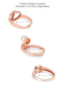 Set of 3 Rose Gold Contemporary Cubic Zirconia Brass Adjustable Rings For Women - Image 3