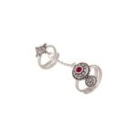 Brass Silver Oxidised Adjustable Two Finger Ring with Red Stone for Women and Girls