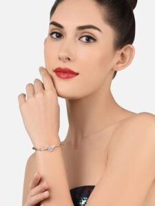 Set of 2 Rose Gold Cubic Zirconia Contemporary Brass Kada Bracelets For Women - Image 5
