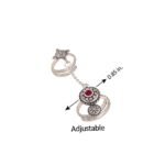 Brass Silver Oxidised Adjustable Two Finger Ring with Red Stone for Women and Girls - Image 4