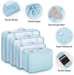 7pcs Set Travel Organizer Packing Cubes Lightweight Travel Luggage Organizers with Laundry Bag or Toiletry Bag Laundry Organiser (7 PCS, Light Blue, Polyester) - Image 6