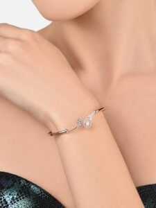 Set of 2 Rose Gold Cubic Zirconia Contemporary Brass Kada Bracelets For Women - Image 3