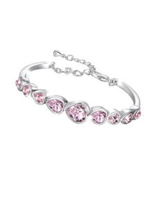 Bracelet for Women and Girls | Fashion Multicolor Crystal Bracelets for Women and Girls | Heart Shaped Silver Toned Bracelet | Birthday Gift for Girls and Women - Image 2