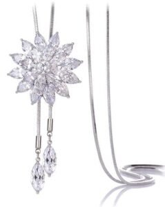 Jewellery Crystal Flower Long Chain Stylish Pendant Necklace for Women and Girls - Image 6