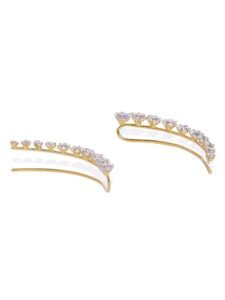 Gold Plated Contemporary American Diamond Embellished Delicate Light Weighted Ear Cuffs with Clip on Closure for Women and Girls (Pack of 1) - Image 3