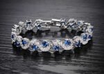 Royal Blue Crystal CZ Silver Plated Stylish Bracelet Gift for Girls Women - Image 3