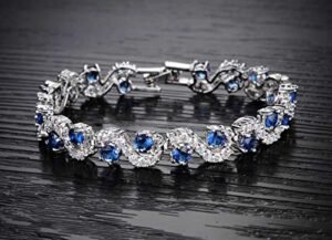 Royal Blue Crystal CZ Silver Plated Stylish Bracelet Gift for Girls Women - Image 3