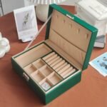 Wardrobe Jewellery Organiser Leather Storage Box with Lock & Key Double Layer Jewelery Box for Gold Chain, Rings, Earrings, Necklace, Green - Image 3