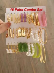 18 pairs Combo Celebrity Inspired Trendy Latest Stylish Gold Plated Crystal Pearl Hoop and Butterfly Drop Earrings for Women and Girls - Image 2