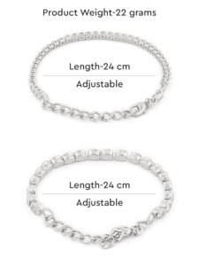 Set of 2 Silver Tone Contemporary Cubic Zirconia Brass Tennis Bracelets For Women - Image 4