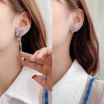 Crystal Danglers Earrings for Women | Purple Earrings for Girls | Fashion Women Earrings | Butterfly Shaped Long Chain Earrings | Birthday Gift For Girls Anniversary Gift for Wife - Image 3