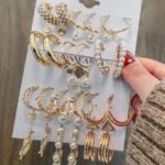 18 pairs Combo Set Celebrity Inspired Latest Stylish Gold Plated Hoop and Crystal Pearl Stud Earrings for Women - Image 6