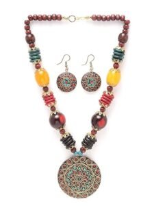 Fashion Latest Stylish Traditional Tibetan Pendant Necklace Jewellery Set for Women