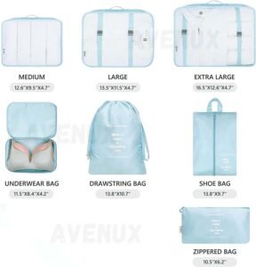 7pcs Set Travel Organizer Packing Cubes Lightweight Travel Luggage Organizers with Laundry Bag or Toiletry Bag Laundry Organiser (7 PCS, Light Blue, Polyester) - Image 7
