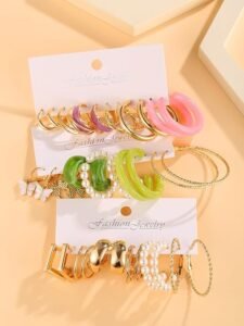 18 pairs Combo Celebrity Inspired Trendy Latest Stylish Gold Plated Crystal Pearl Hoop and Butterfly Drop Earrings for Women and Girls - Image 5