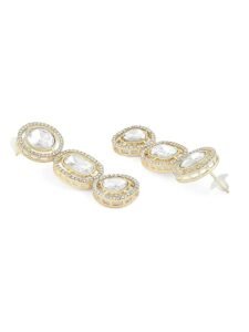 Gold Tone Artificial Stones & Austrian Diamonds Dangle Earring For Women - Image 4