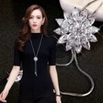 Jewellery Crystal Flower Long Chain Stylish Pendant Necklace for Women and Girls - Image 4