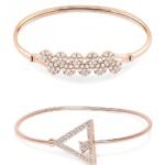 Set of 2 Rose Gold Contemporary Cubic Zirconia Brass Kada Style Bracelet For Women