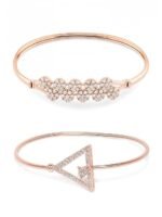 Set of 2 Rose Gold Contemporary Cubic Zirconia Brass Kada Style Bracelet For Women