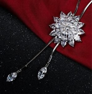 Jewellery Crystal Flower Long Chain Stylish Pendant Necklace for Women and Girls - Image 3