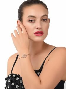 Rose Gold Cubic Zirconia Contemporary Bangle Style Brass Kada For Women - Image 3