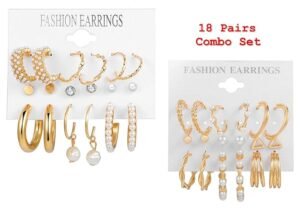 18 pairs Combo Set Celebrity Inspired Latest Stylish Gold Plated Hoop and Crystal Pearl Stud Earrings for Women - Image 5