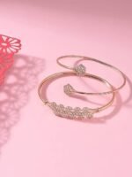 Set of 2 Rose Gold Contemporary Cubic Zirconia Brass Kada Style Bracelet For Women - Image 6