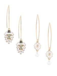 Set Of 2 White Tiny Enamel Flower Contemporary Drop Earring For Women