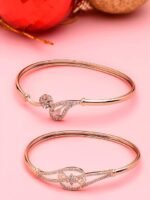Set of 2 Rose Gold Cubic Zirconia Contemporary Brass Kada Bracelets For Women - Image 6