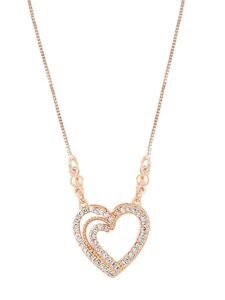 Gold Cubic Zirconia Contemporary Heart Chain For Women